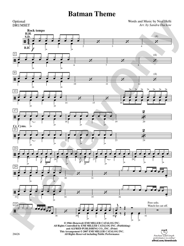 Batman Theme: 1st Percussion: 1st Percussion Part - Digital Sheet Music  Download