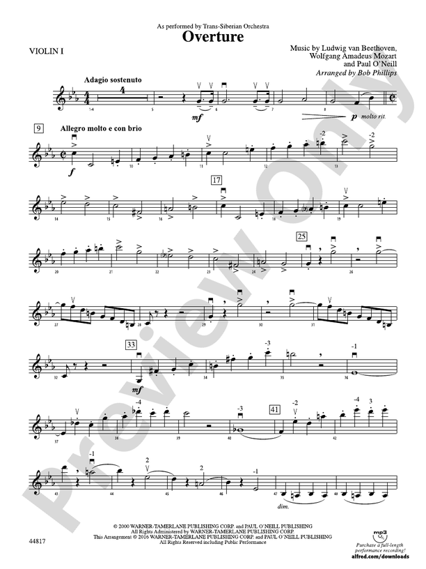 Overture: 1st Violin: 1st Violin Part - Digital Sheet Music