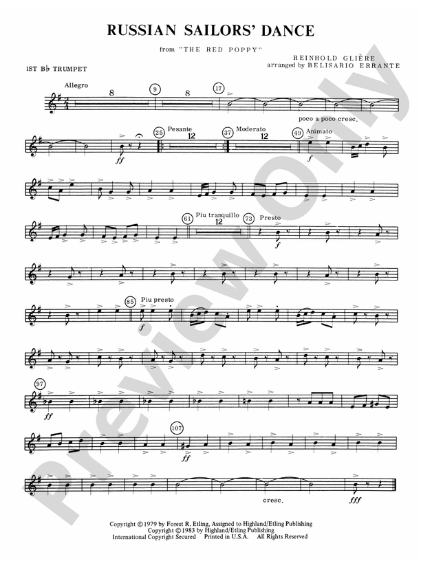 Russian Sailors' Dance: 1st B-flat Trumpet: 1st B-flat Trumpet Part - Digital Sheet Music Download