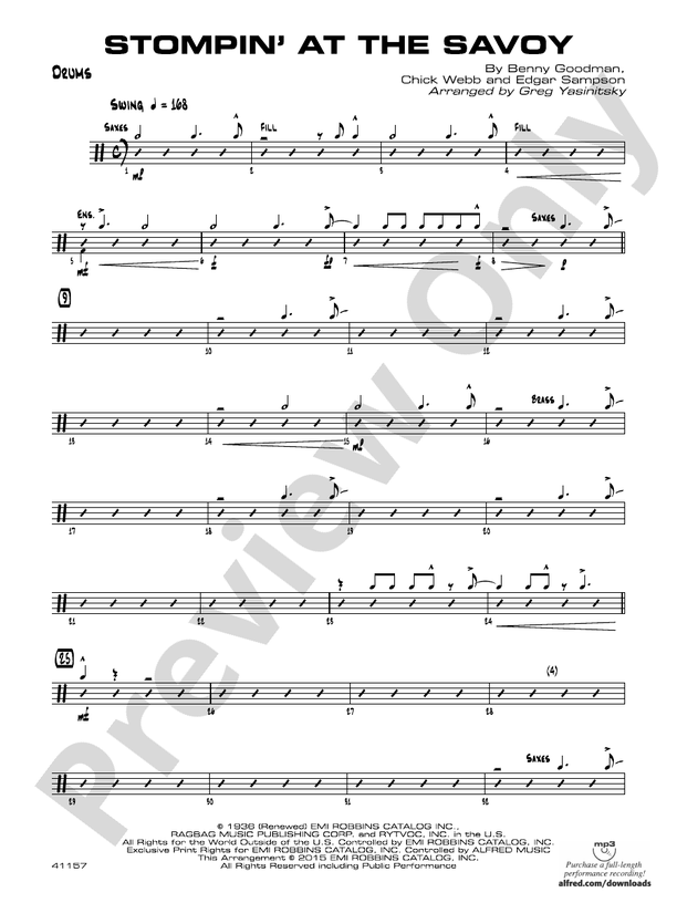 Stompin' at the Savoy Drums Drums Part Digital Sheet Music Download