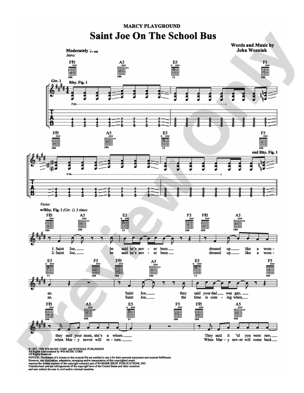 Saint Joe On The School Bus Guitar TAB Marcy Playground Digital