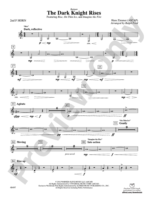 Batman: The Dark Knight Rises: 2nd F Horn: 2nd F Horn Part - Digital Sheet  Music Download
