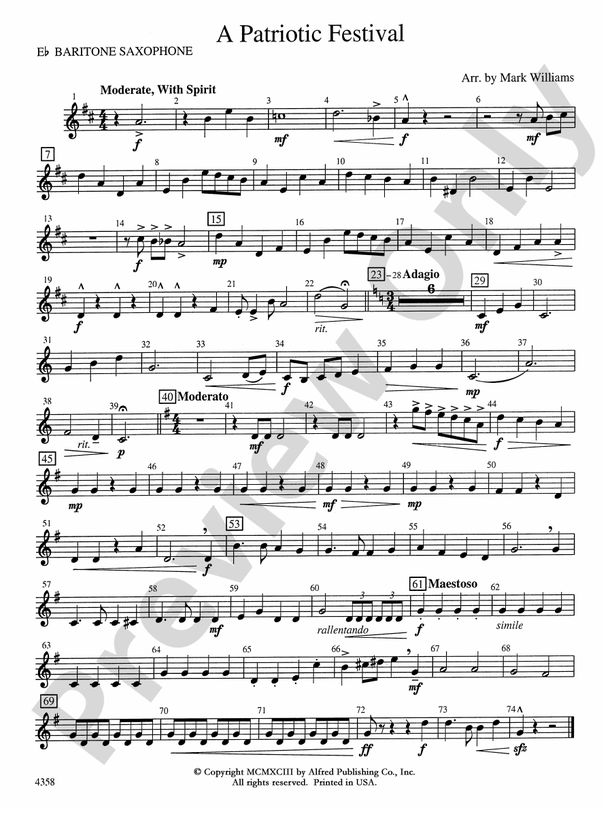 A Patriotic Festival: E-flat Baritone Saxophone: E-flat Baritone Saxophone Part - Digital Sheet ...