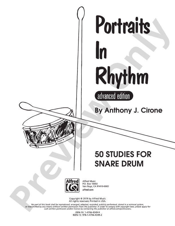 Portraits in Rhythm: Advanced Edition: Snare Drum: Anthony J. Cirone ...