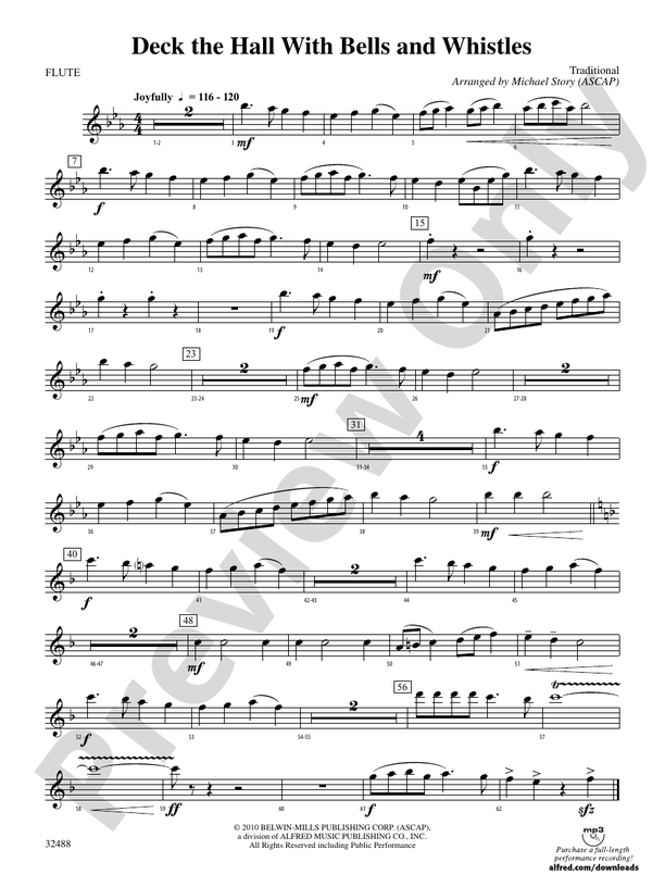 Deck the Hall with Bells and Whistles Flute Flute Part Digital Sheet Music Download