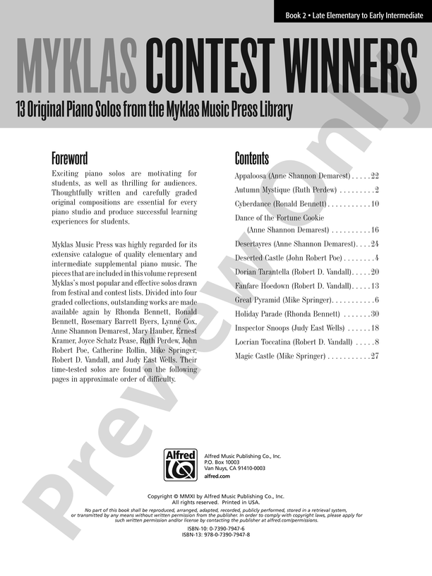 Myklas Contest Winners, Book 2: 13 Original Piano Solos from the Myklas Music Press Library