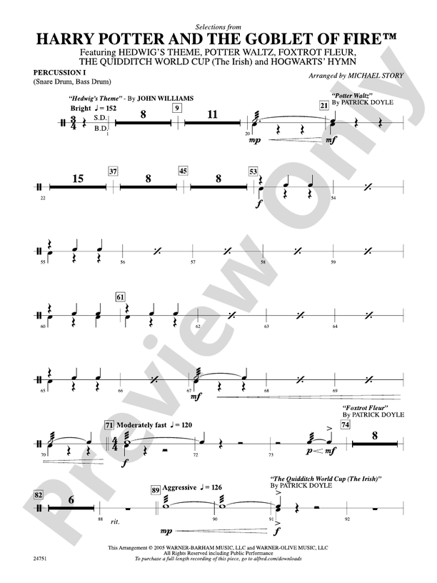 Harry Potter and the Goblet of Fire, Selections from 1st Percussion