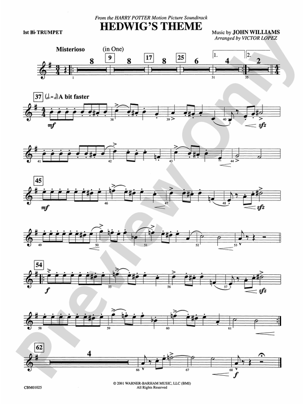 Hedwig's Theme (from Harry Potter) 1st Bflat Trumpet 1st Bflat