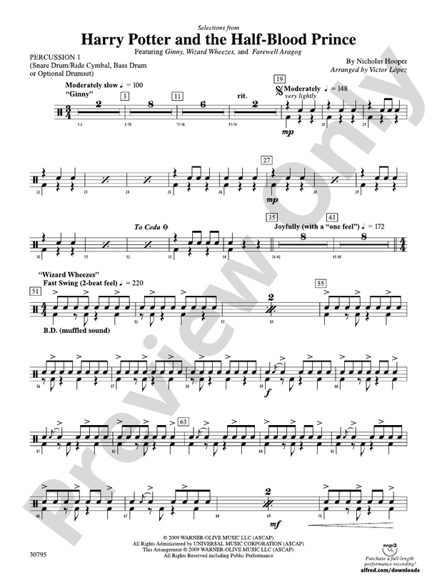 Harry Potter and the HalfBlood Prince, Selections from 1st Percussion