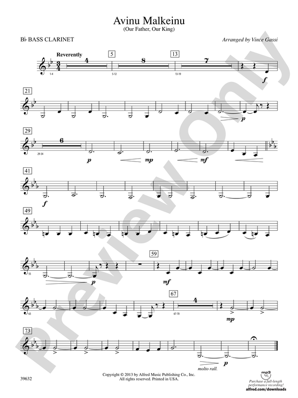 Avinu Malkeinu: B-flat Bass Clarinet: B-flat Bass Clarinet Part ...