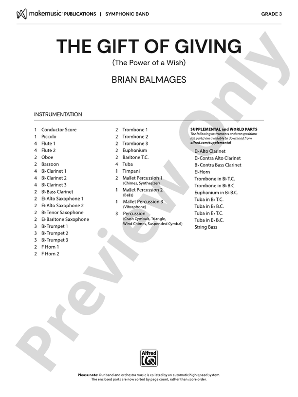 The Gift of Giving: Concert Band Conductor Score & Parts: Brian