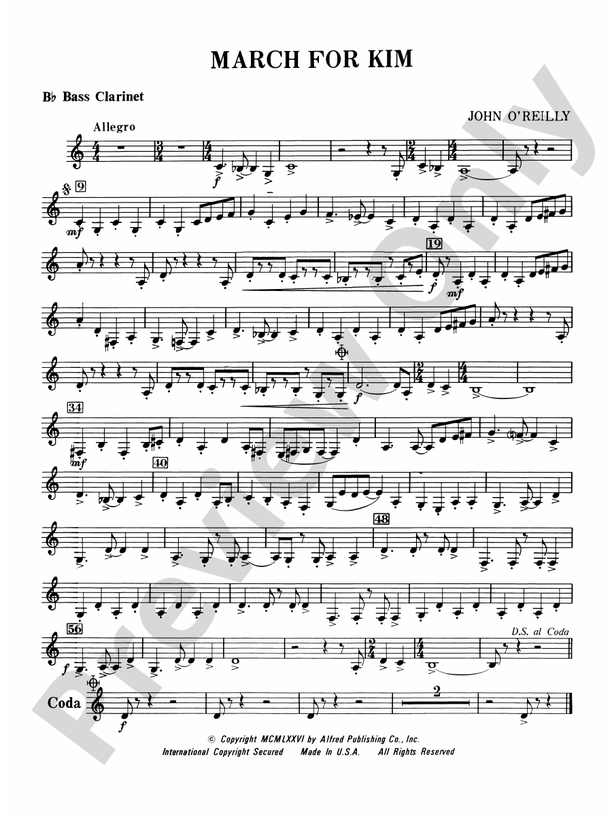 March for Kim: B-flat Bass Clarinet: B-flat Bass Clarinet Part ...