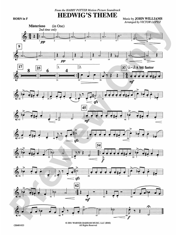 Hedwigs Theme From Harry Potter 1st F Horn 1st F Horn Part Digital Sheet Music Download 8745