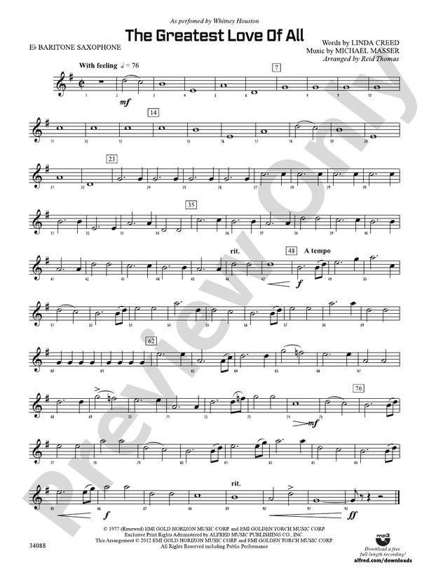 The Greatest Love of All Eflat Baritone Saxophone Eflat Baritone