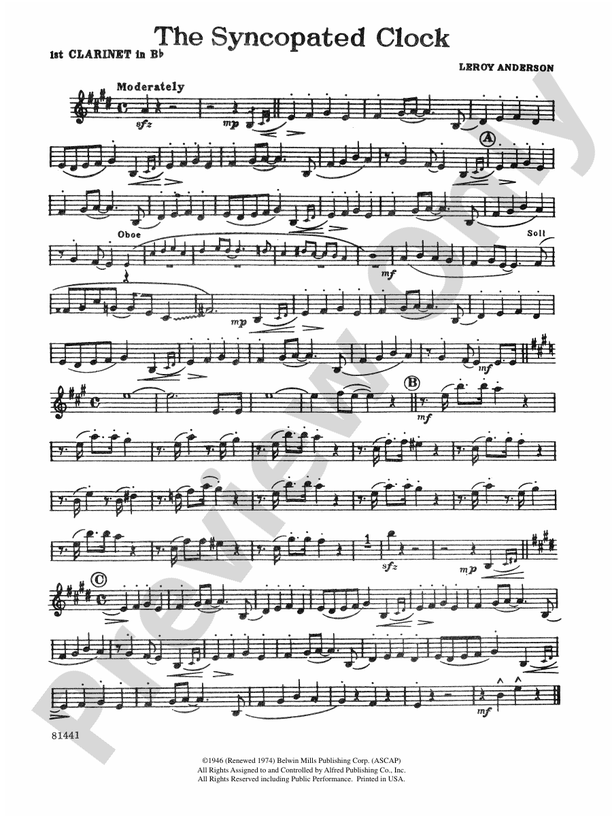 The Syncopated Clock: 1st B-flat Clarinet: 1st B-flat Clarinet Part ...