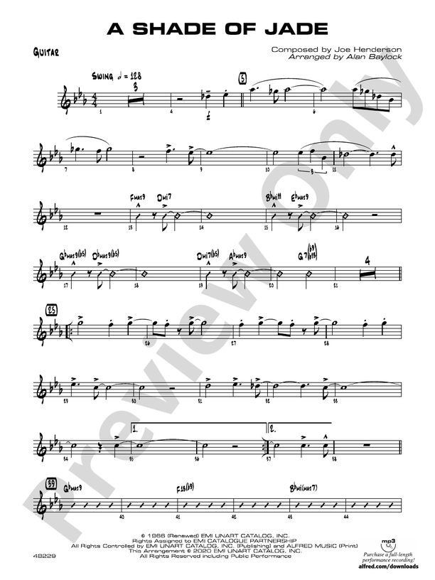 A Shade of Jade Guitar Guitar Part Digital Sheet Music Download