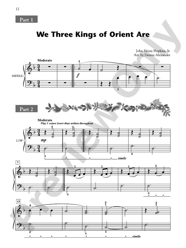 We Three Kings of Orient Are - Piano Trio (1 Piano, 6 Hands)
