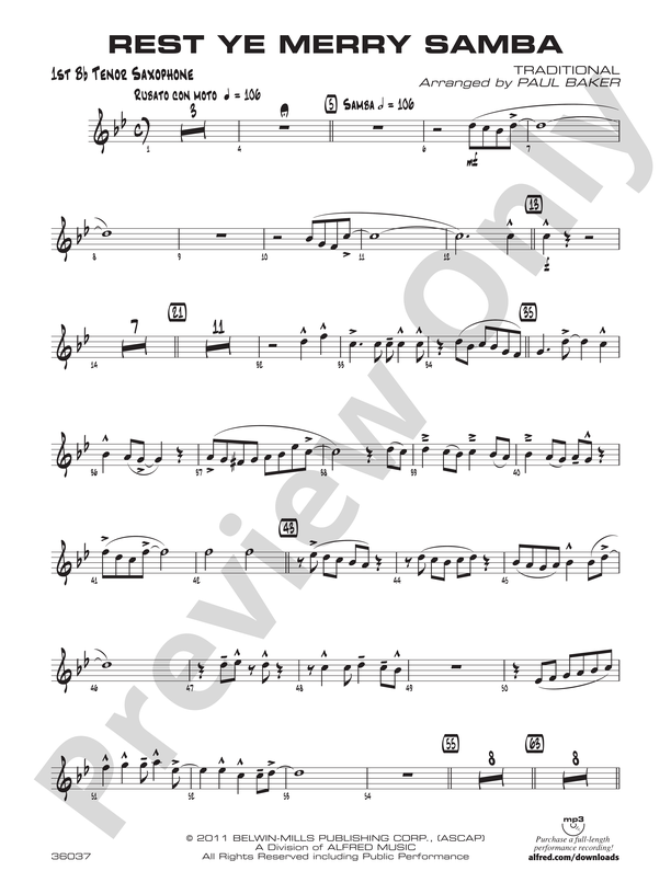 Rest Ye Merry Samba: B-flat Tenor Saxophone