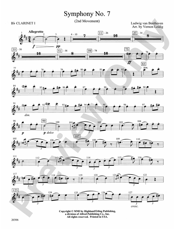 Symphony No. 7 (2nd Movement): 1st B-flat Clarinet