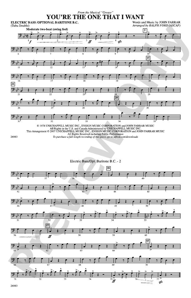 You're the One That I Want (from the musical Grease) Electric Bass Electric Bass Part