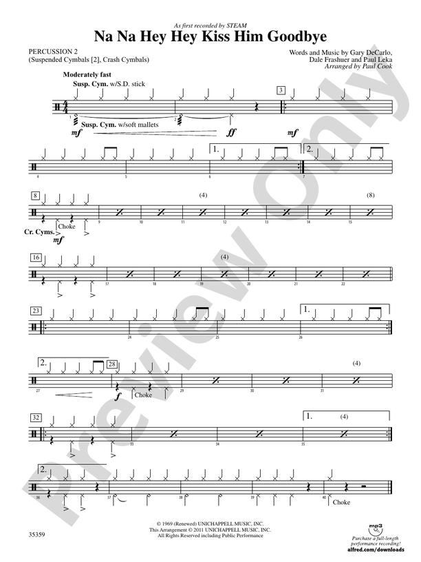 Na Na Hey Hey Kiss Him Goodbye 2nd Percussion 2nd Percussion Part Digital Sheet Music Download 