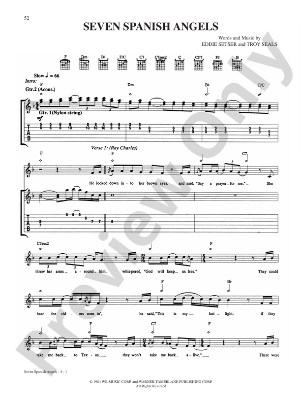 Seven Spanish Angels: Guitar: Willie Nelson - Digital Sheet Music Download