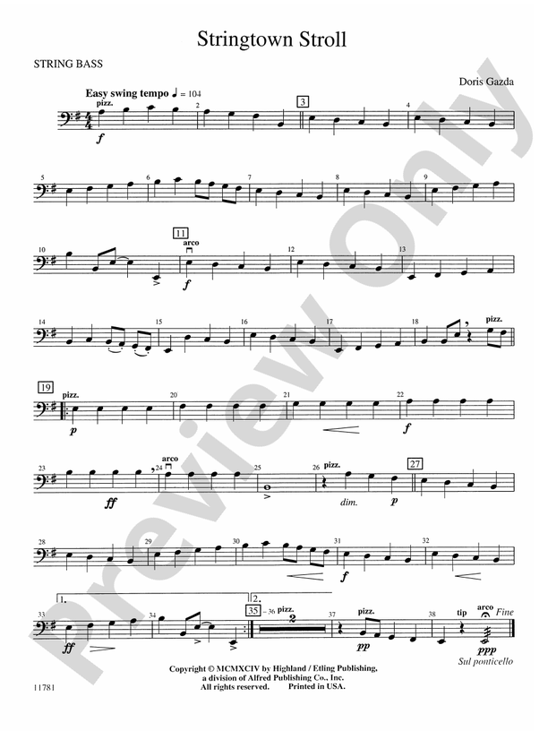 Stringtown Stroll String Bass String Bass Part Digital Sheet Music