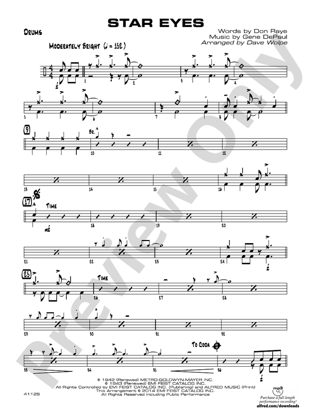 Star Eyes Drums Drums Part Digital Sheet Music Download