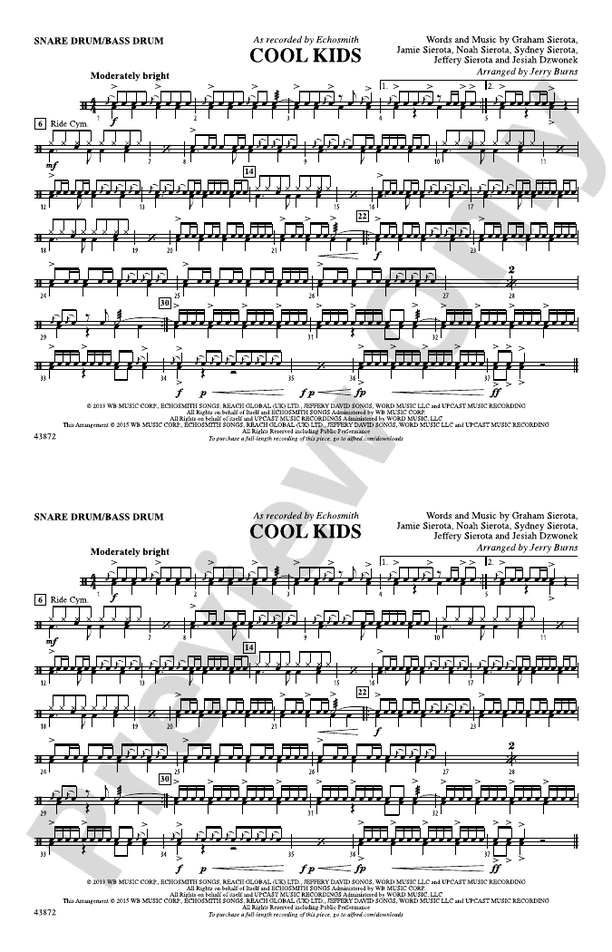 Cool Kids Snare Drum/Bass Drum Snare Drum/Bass Drum Part Digital