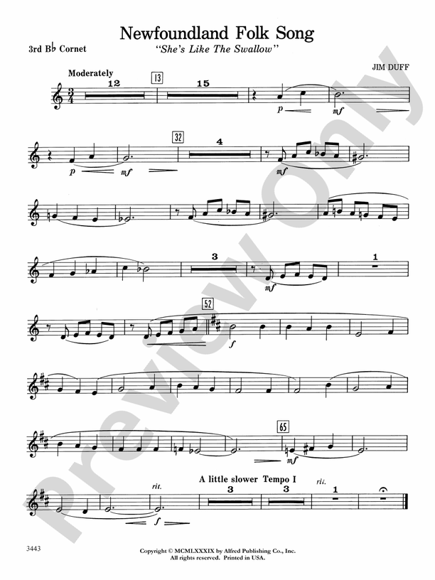 Newfoundland Folk Song 3rd B Flat Cornet 3rd B Flat Cornet Part Newfoundland Folk Song 3rd B Flat Cornet 3rd B Flat Cornet Part