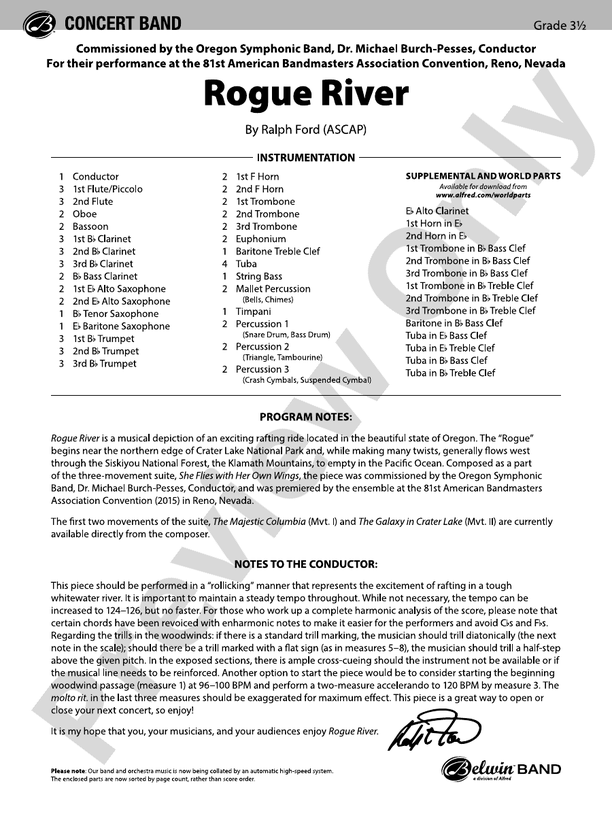 Rogue River Score Concert Band Score Digital Sheet Music Download