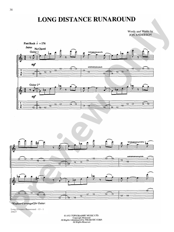 Long Distance Runaround Guitar Yes Digital Sheet Music Download