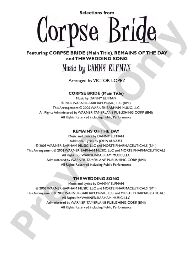 Corpse Bride, Selections from