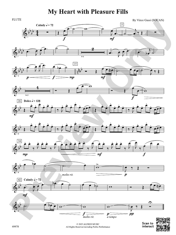 My Heart with Pleasure Fills Flute Flute Part Digital Sheet Music Download