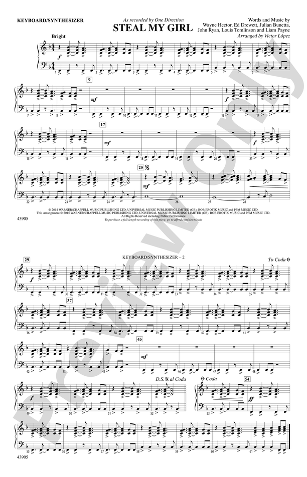 Steal My Girl Sheet Music, One Direction