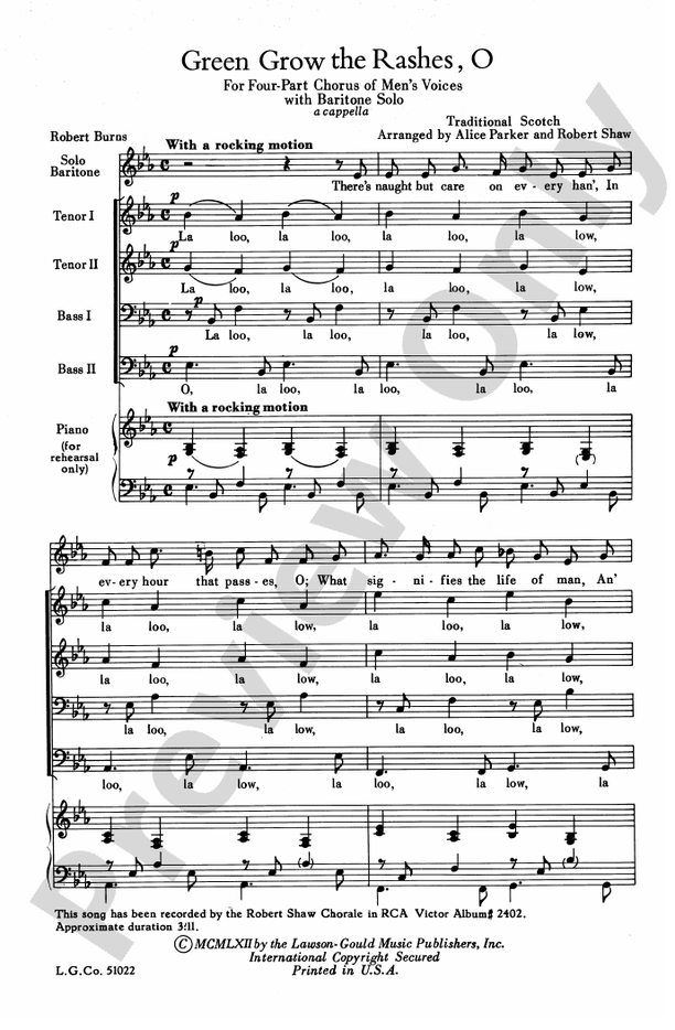 Green Grow the Rashes, O TTBB Choral Octavo Digital Sheet Music Download