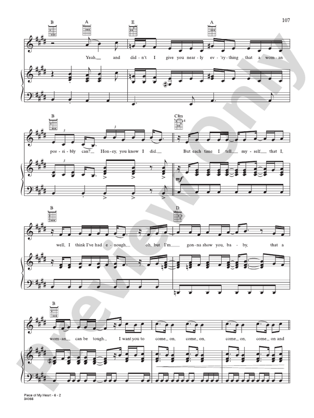 Janis Joplin Piece of My Heart Sheet Music in E Major (transposable) -  Download & Print - SKU: MN0136466