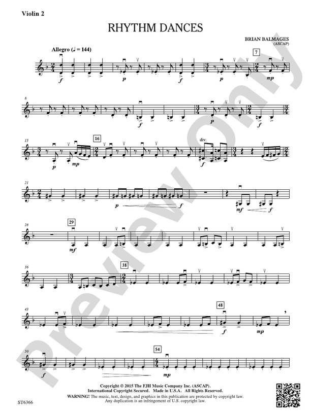 Violin Rythm Rhythm Dances: Violin 2: Violin 2 Part: Brian Balmages - Digital Sheet ...