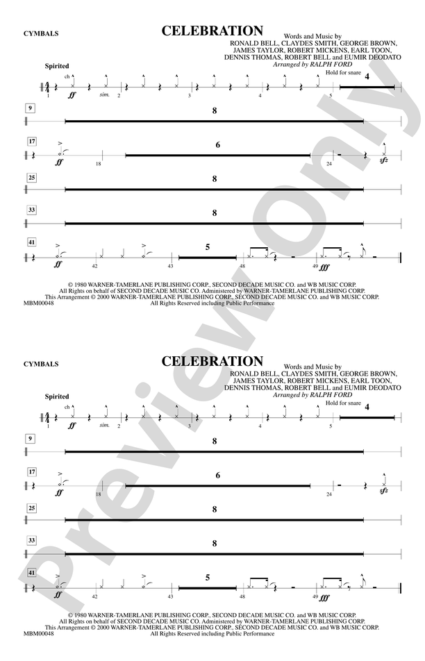 Celebration Cymbals Cymbals Part Digital Sheet Music Download 8883