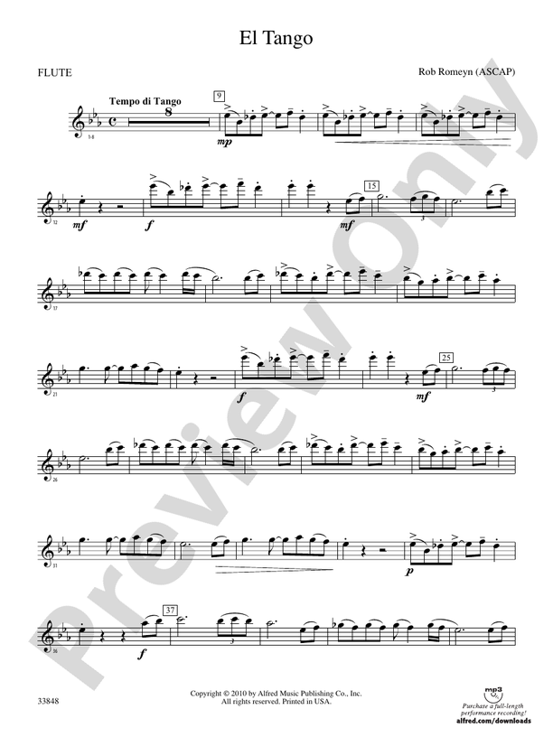 El Tango Flute Flute Part Digital Sheet Music Download