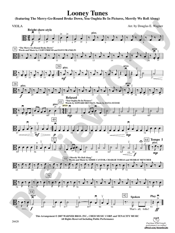 Looney Tunes Viola Viola Part Digital Sheet Music Download