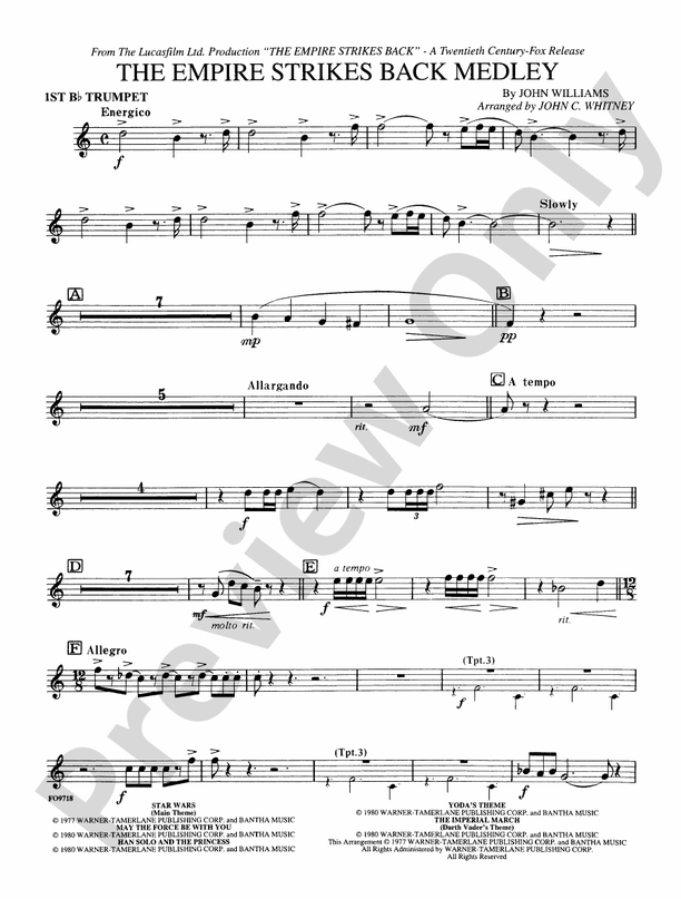 The Empire Strikes Back Medley: 1st B-flat Trumpet