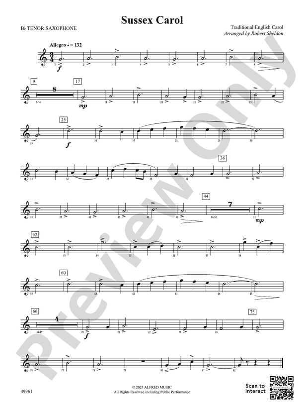 Sussex Carol: B-flat Tenor Saxophone: B-flat Tenor Saxophone Part ...