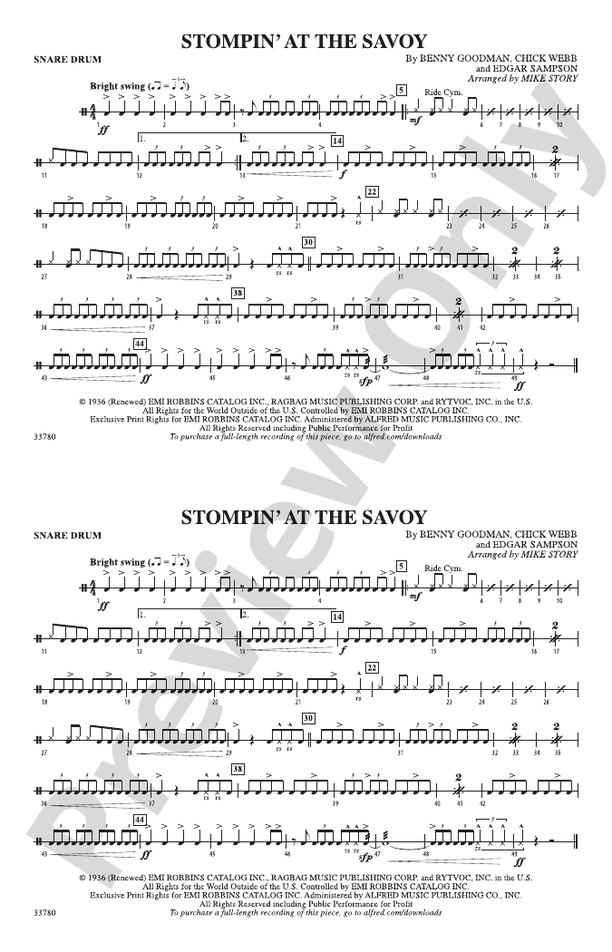 Stompin' at the Savoy Snare Drum Snare Drum Part Digital Sheet