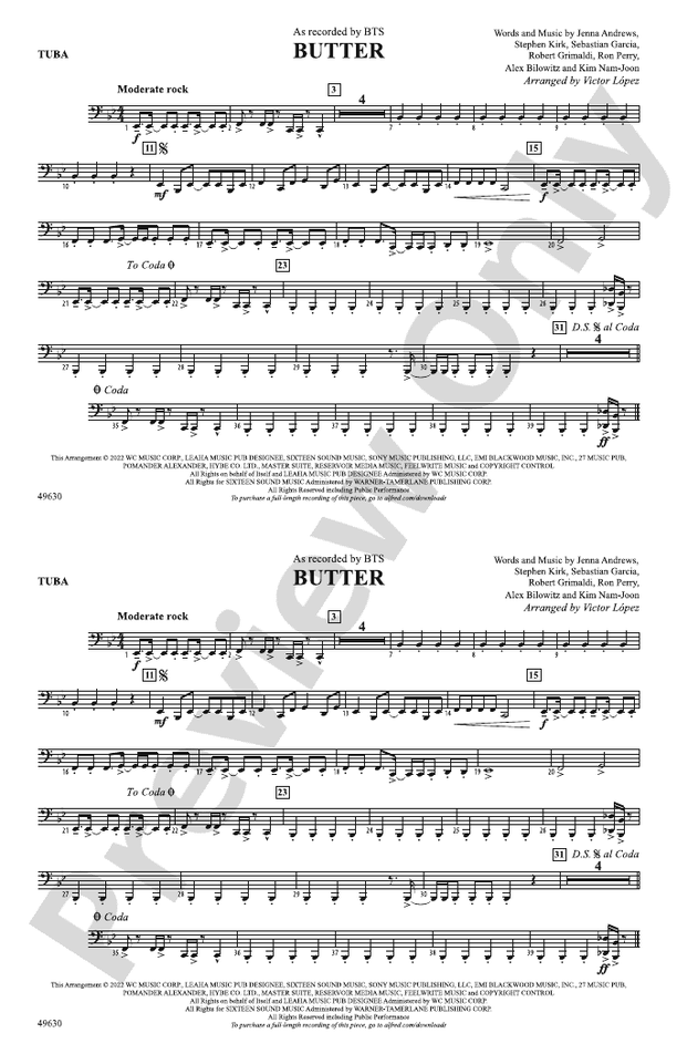 Butter Tuba Tuba Part Digital Sheet Music Download