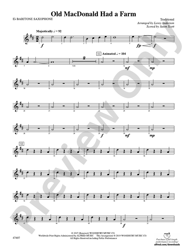 Old MacDonald Had a Farm Eflat Baritone Saxophone Eflat Baritone