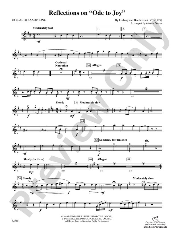 Reflections on "Ode to Joy" Eflat Alto Saxophone Eflat Alto