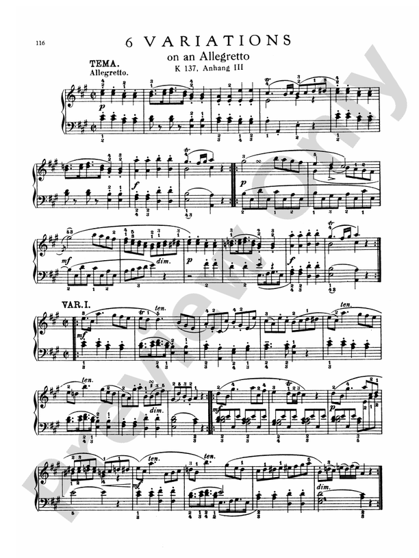 Mozart Variations, Complete 6 Variations on an Allegretto, K. 137