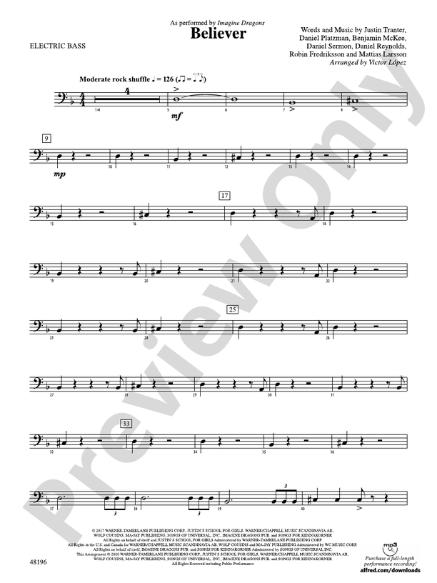 Believer: Electric Bass: Electric Bass Part - Digital Sheet Music Download