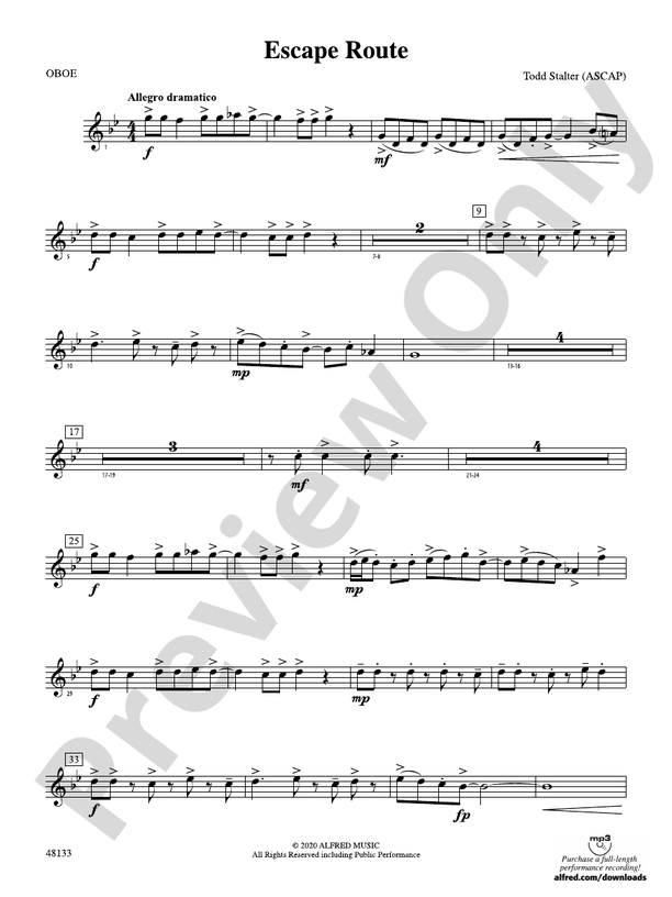 Escape Route Oboe Oboe Part Digital Sheet Music Download